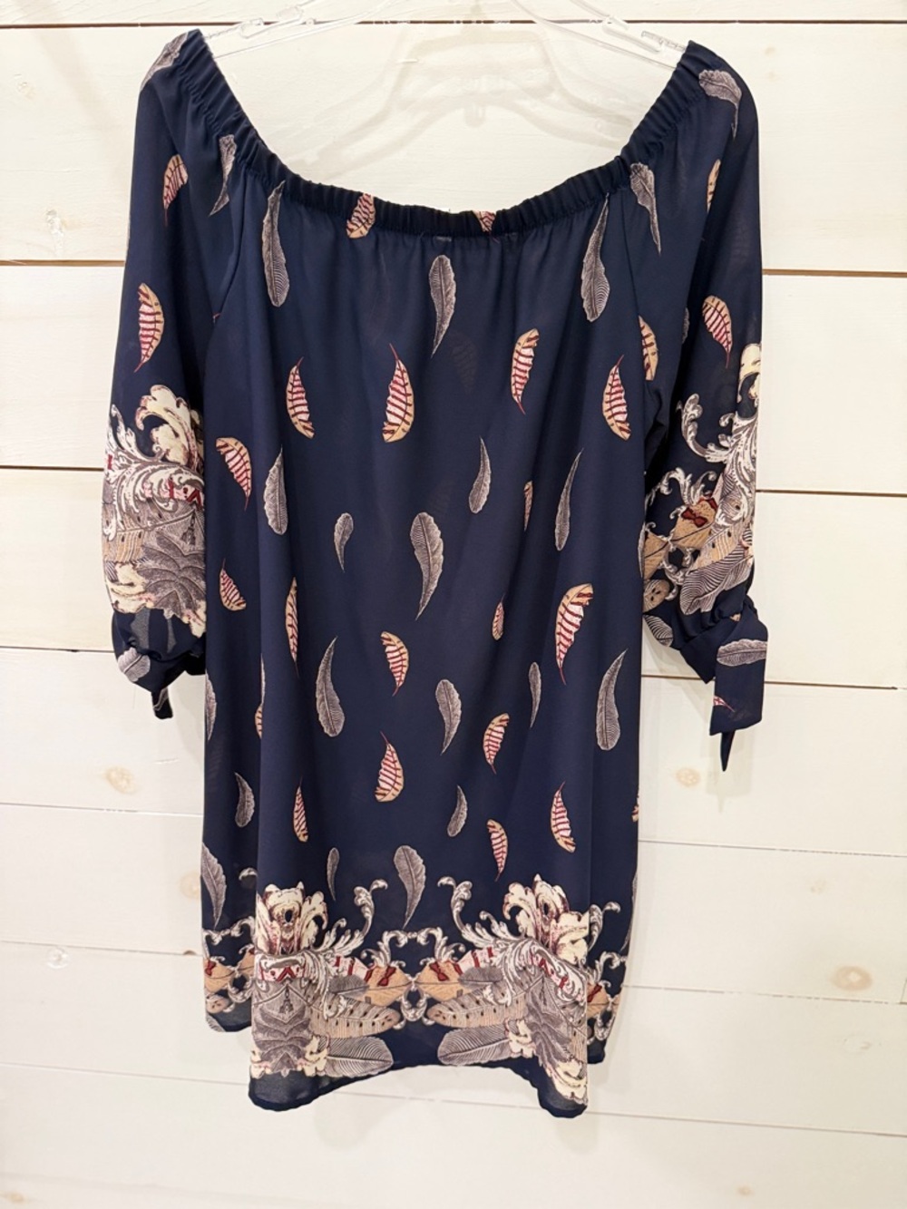 mts Navy Blouse with Feather Print